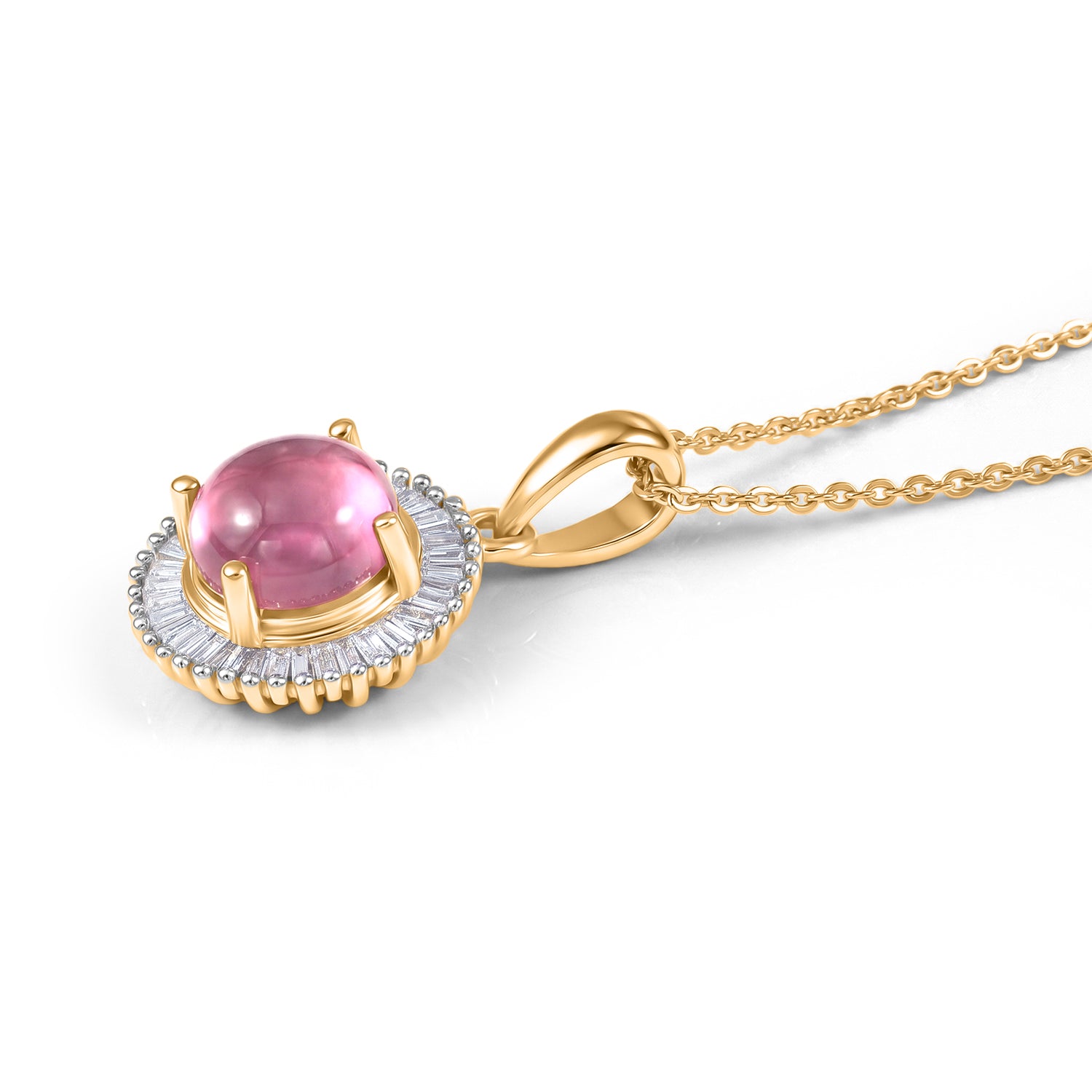 D'Joy Flamingo Mondstein, Weißer Diamant Anhänger mit Kette, ca. 50 cm 925 Silber 750 Gelbgold vermeil ca. 2.34 ct