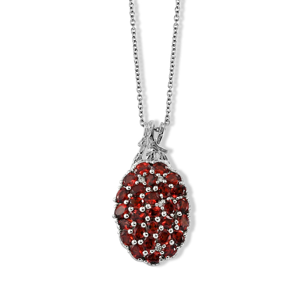 EverTrue roter Granat und Zirkon Cluster Anhänger mit 50cm Edelstahl-Kette, Bronze mit Platin-E-Beschichtung - 6,63 ct.