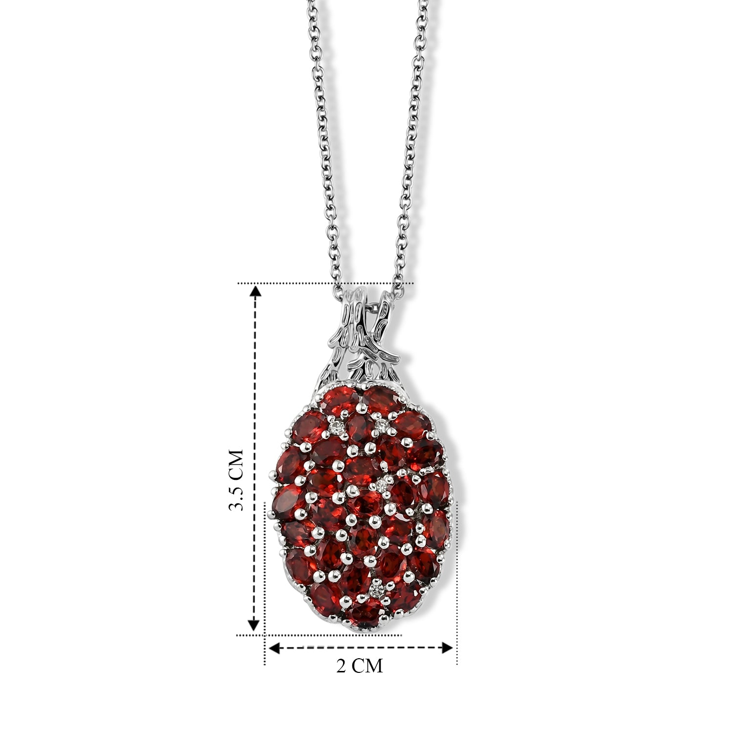 EverTrue roter Granat und Zirkon Cluster Anhänger mit 50cm Edelstahl-Kette, Bronze mit Platin-E-Beschichtung - 6,63 ct.