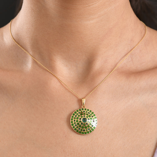 D'Joy AA Kagem Sambischer Smaragd Schmuckset ca. 45 cm 925 Silber 750 Gelbgold vermeil (10-15 Werktage Lieferzeit) ca. 1.12 ct