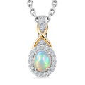 D'Joy AA natürlicher, äthiopischer Welo Opal und Zirkon zweifarbiger Anhänger mit 50cm Edelstahl-Kette - 0,39 ct.
