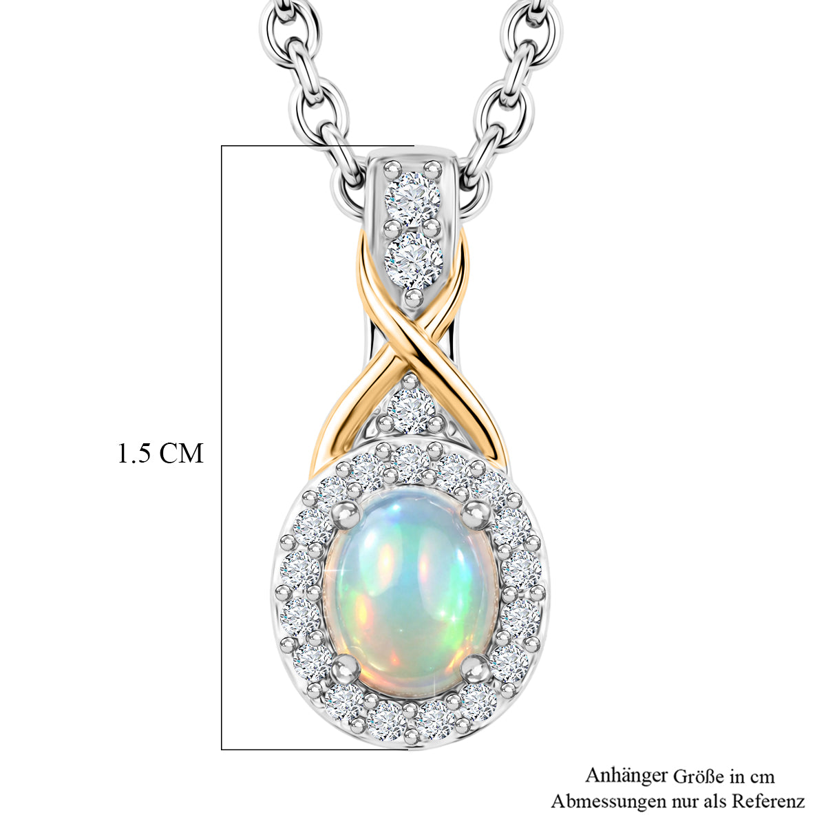 D'Joy AA Natürlicher, äthiopischer Welo Opal, Weißer Zirkon Schmuckset ca. 50 cm 925 Silber Platiniert und vergoldet und Edelstahl Platiniert ca. 0,39 ct.