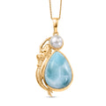 D'Joy AA Larimar und Süßwasser Perle Anhänger mit 50cm Kette