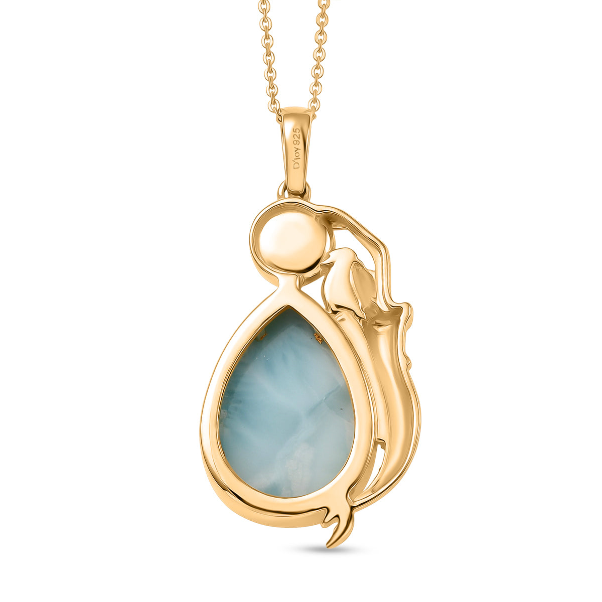 D'Joy AA Larimar, Süßwasser Perle (6mm) Anhänger mit Kette, ca. 50 cm 925 Silber 750 Gelbgold vermeil 14.27 ct