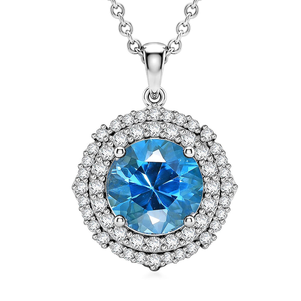 D'Joy AA Schweizer Blautopas, Moissanit AGI zertifiziert Schmuckset ca. 50 cm 925 Silber Rhodiniert ca. 7,82 ct.