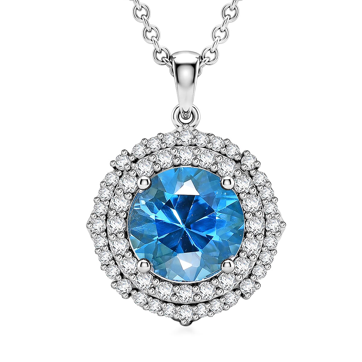 D'Joy AA Schweizer Blautopas, Moissanit AGI zertifiziert Schmuckset ca. 50 cm 925 Silber Rhodiniert ca. 7,82 ct.