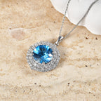 D'Joy AA Schweizer Blautopas, Moissanit AGI zertifiziert Schmuckset ca. 50 cm 925 Silber Rhodiniert ca. 7,82 ct.