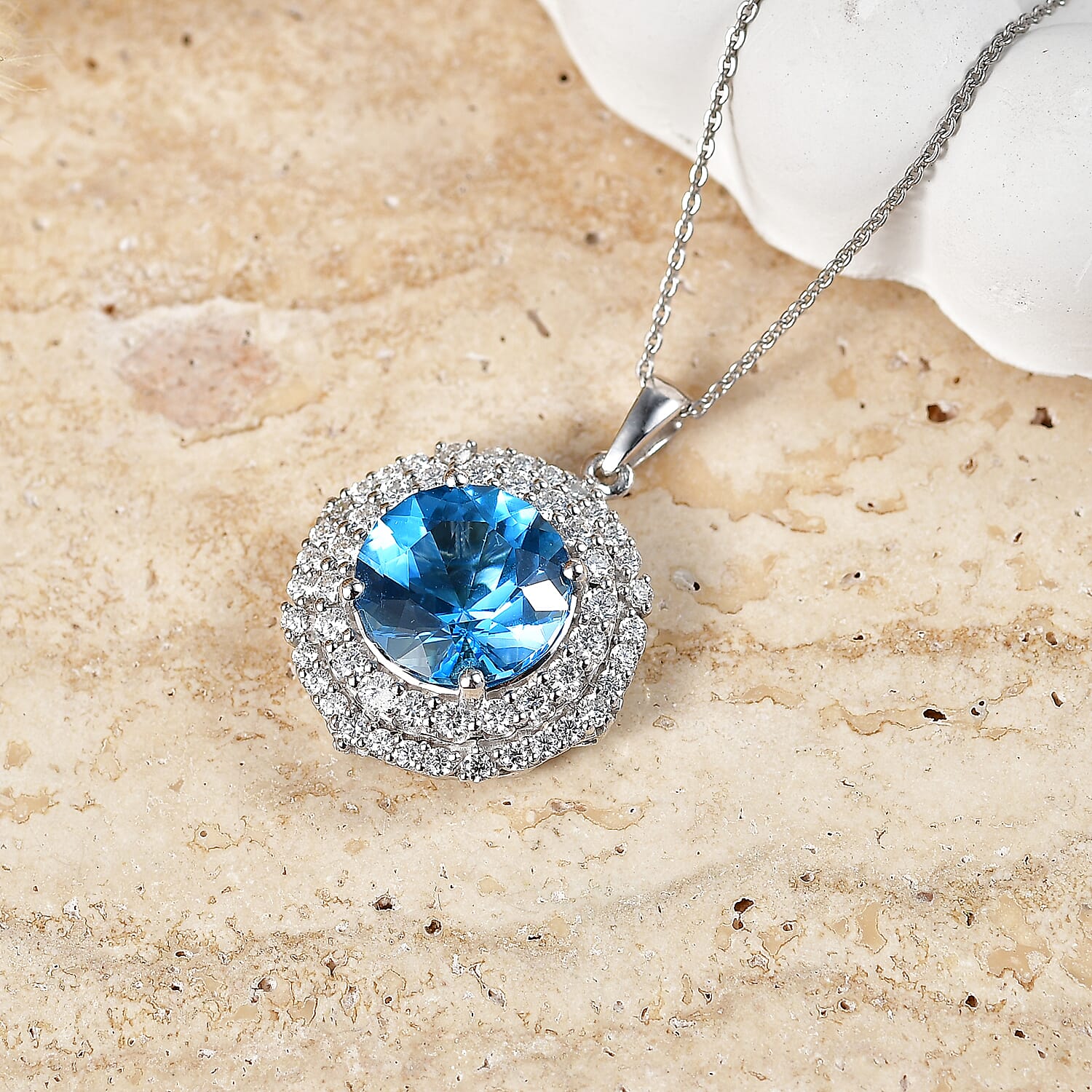 D'Joy AA Schweizer Blautopas, Moissanit AGI zertifiziert Schmuckset ca. 50 cm 925 Silber Rhodiniert ca. 7,82 ct.