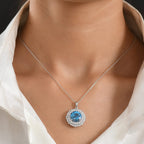 D'Joy AA Schweizer Blautopas, Moissanit AGI zertifiziert Schmuckset ca. 50 cm 925 Silber Rhodiniert ca. 7,82 ct.