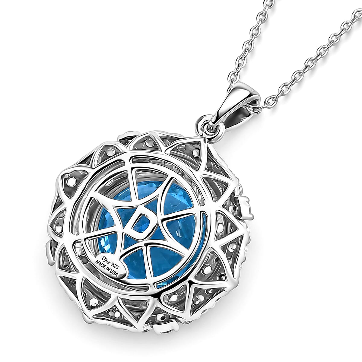 D'Joy AA Schweizer Blautopas, Moissanit AGI zertifiziert Schmuckset ca. 50 cm 925 Silber Rhodiniert ca. 7,82 ct.