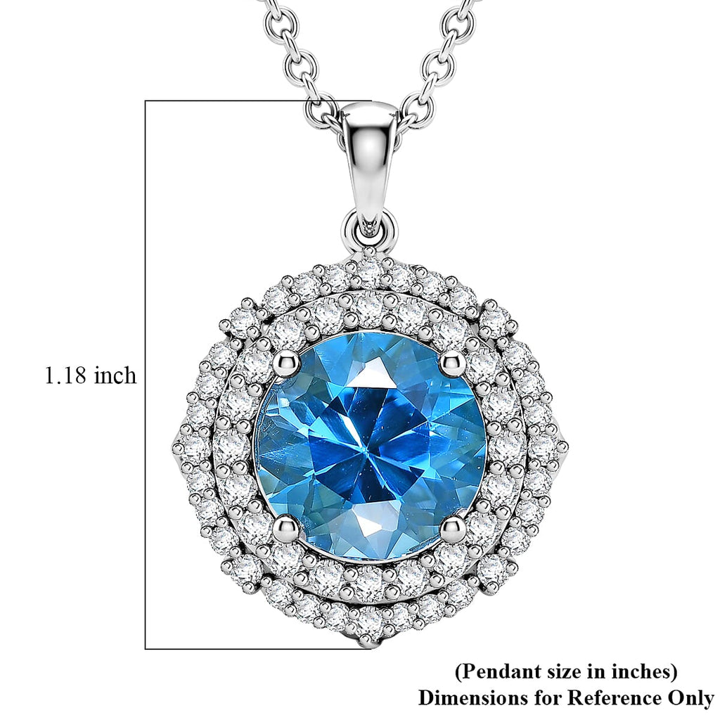 D'Joy AA Schweizer Blautopas, Moissanit AGI zertifiziert Schmuckset ca. 50 cm 925 Silber Rhodiniert ca. 7,82 ct.
