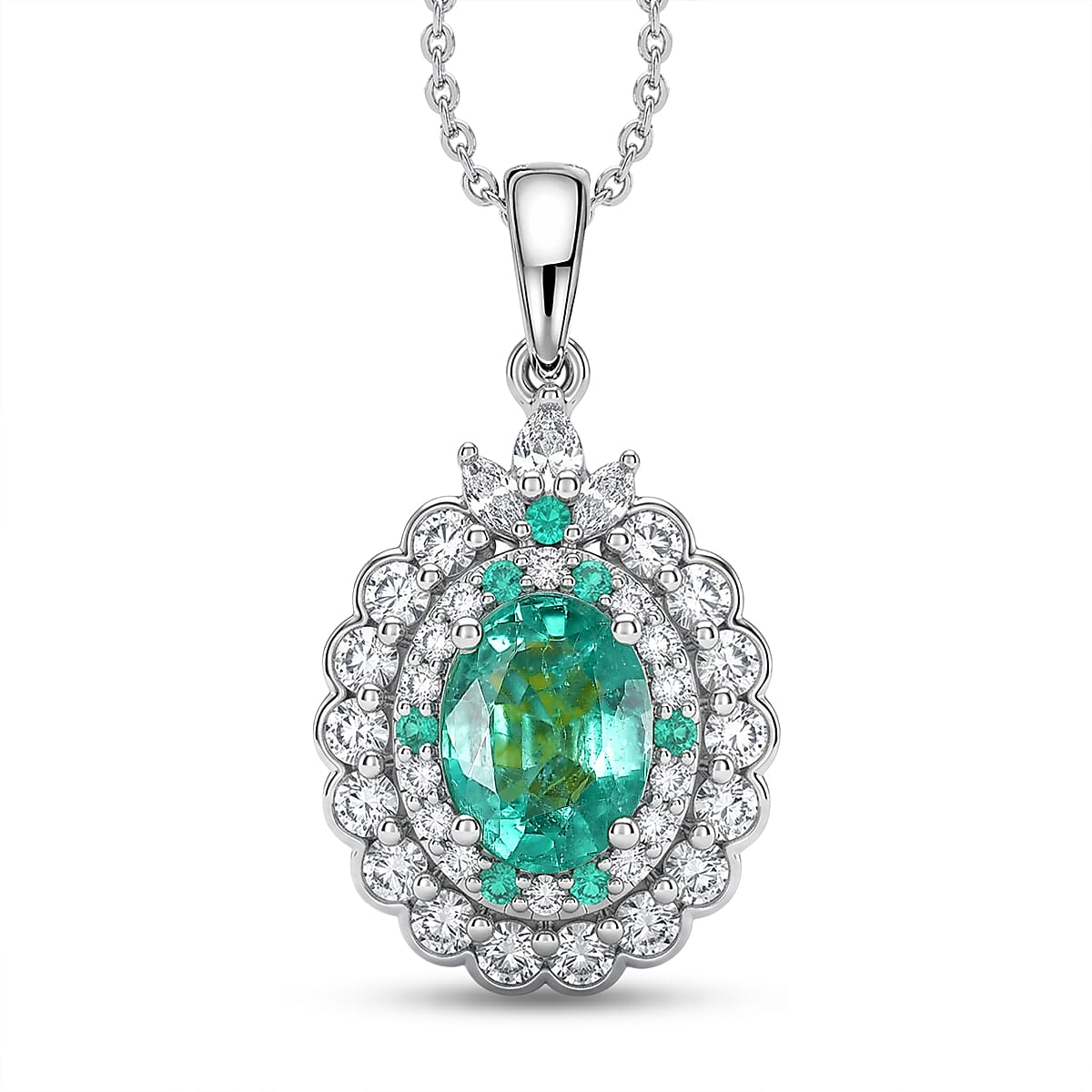 D'Joy AA Kagem AGI zertifiziert Sambischer Smaragd, Moissanit Schmuckset ca. 45 cm 925 Silber Rhodiniert ca. 1,85 ct.