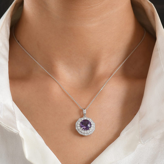D'Joy AA Sambischer Amethyst, Moissanit AGI zertifiziert Schmuckset ca. 45 cm 925 Silber Rhodiniert ca. 3,88 ct.