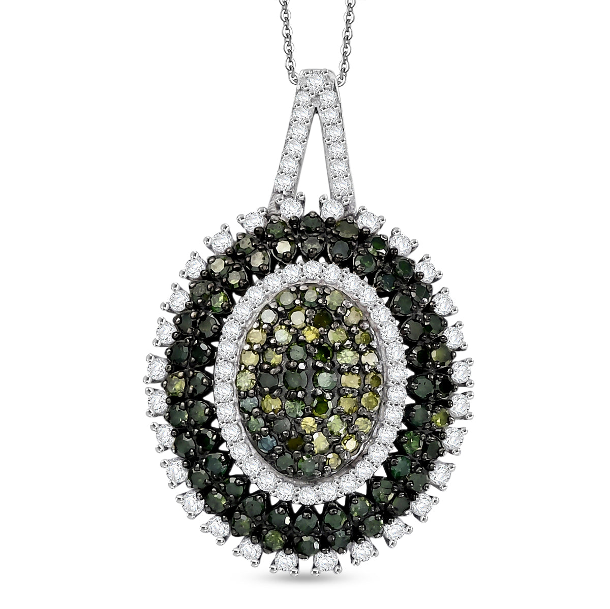 D'Joy Grüner Diamant, Weißer Diamant Schmuckset ca. 50 cm 925 Silber Rhodiniert ca. 1.00 ct