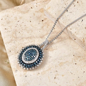 D'Joy Blauer Diamant, Weißer Diamant Schmuckset ca. 50 cm 925 Silber Rhodiniert ca. 1,00 ct.