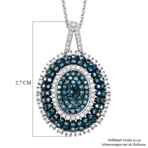 D'Joy Blauer Diamant, Weißer Diamant Schmuckset ca. 50 cm 925 Silber Rhodiniert ca. 1,00 ct.
