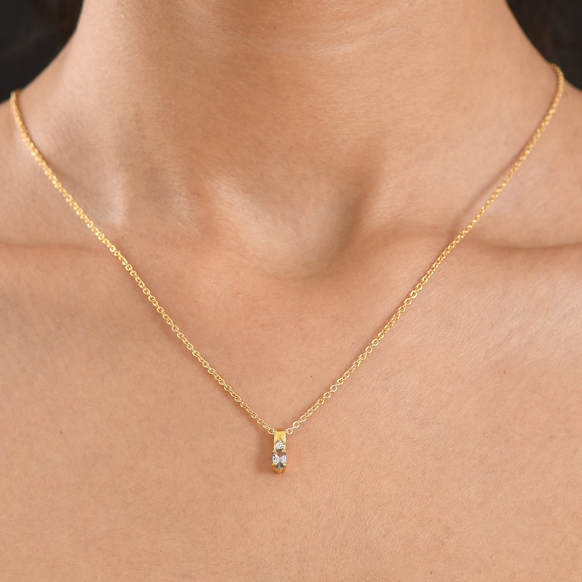 D'Joy Grüner Tansanit, Weißer Zirkon Schmuckset ca. 50 cm 925 Silber Gold und 316L Edelstahl Gold ca. 0,26 ct.
