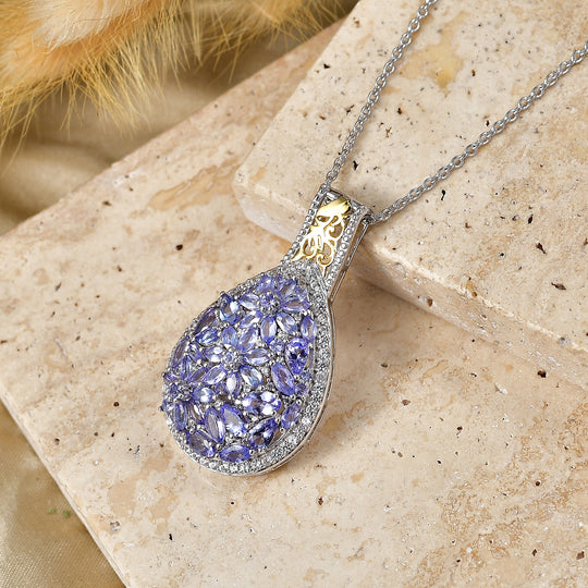 D'Joy Tansanit Schmuckset ca. 45 cm 925 Silber Rhodiniert, 925 Silber Rhodiniert und 750 Gelbgold Vermeil ca. 5,50 ct.