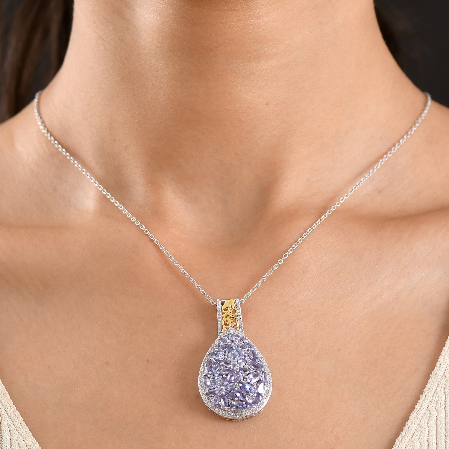 D'Joy Tansanit Schmuckset ca. 45 cm 925 Silber Rhodiniert, 925 Silber Rhodiniert und 750 Gelbgold Vermeil ca. 5,50 ct.
