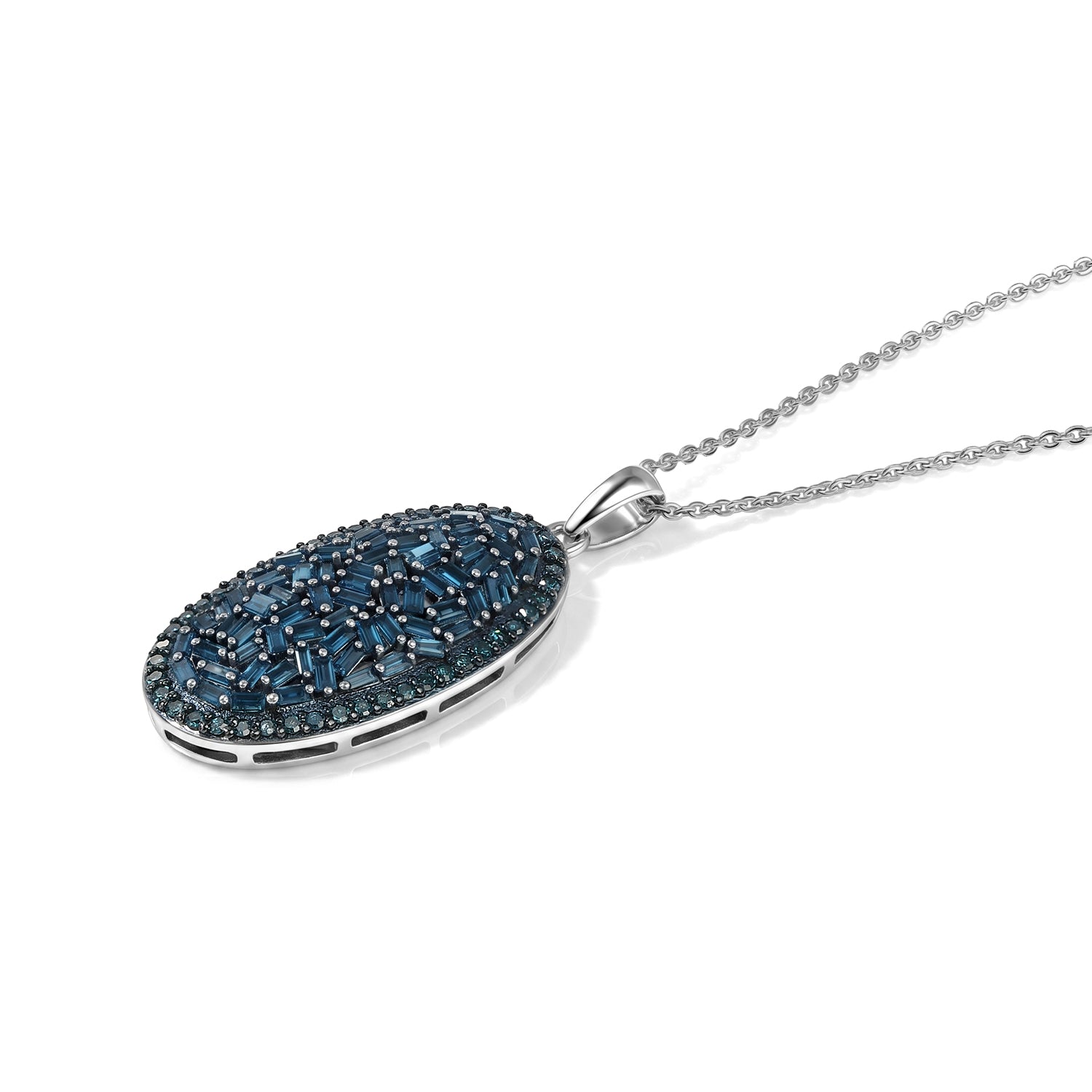 D'Joy Blauer Diamant (IR) Schmuckset ca. 50 cm 925 Silber Rhodiniert ca. 0.97 ct