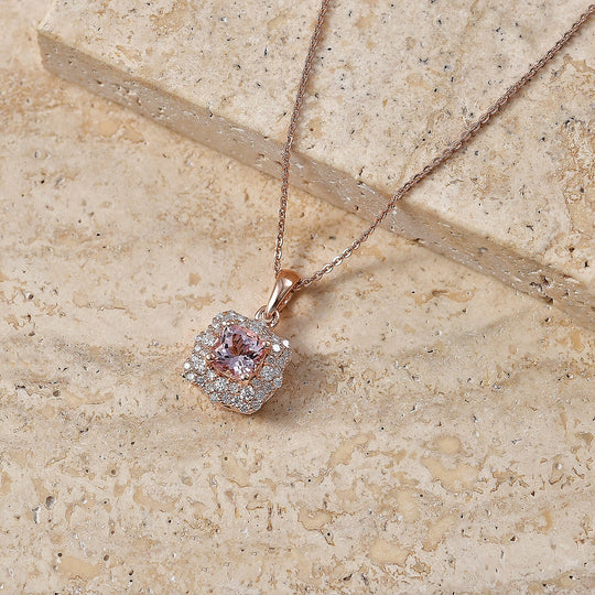 D'Joy AA Rosa Morganit, Moissanit AGI zertifiziert Schmuckset ca. 45 cm 925 Silber 750 Roségold vermeil ca. 1,32 ct.