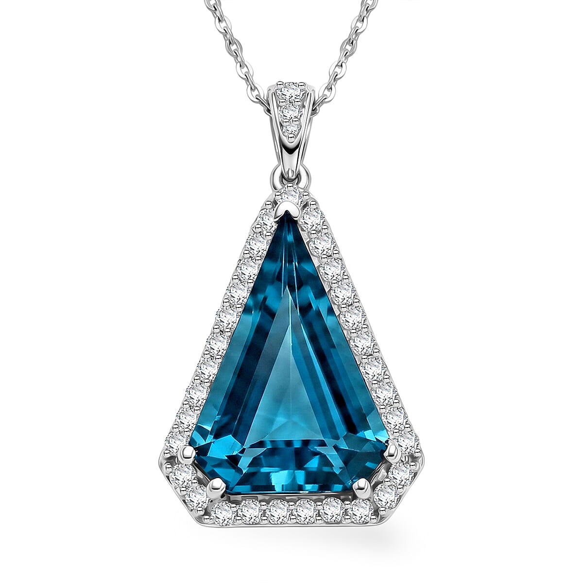 D'Joy AA London Blau Topas,AGI-zertifiziert Moissanit Schmuckset ca. 50 cm 925 Silber Rhodiniert ca. 9.57 ct