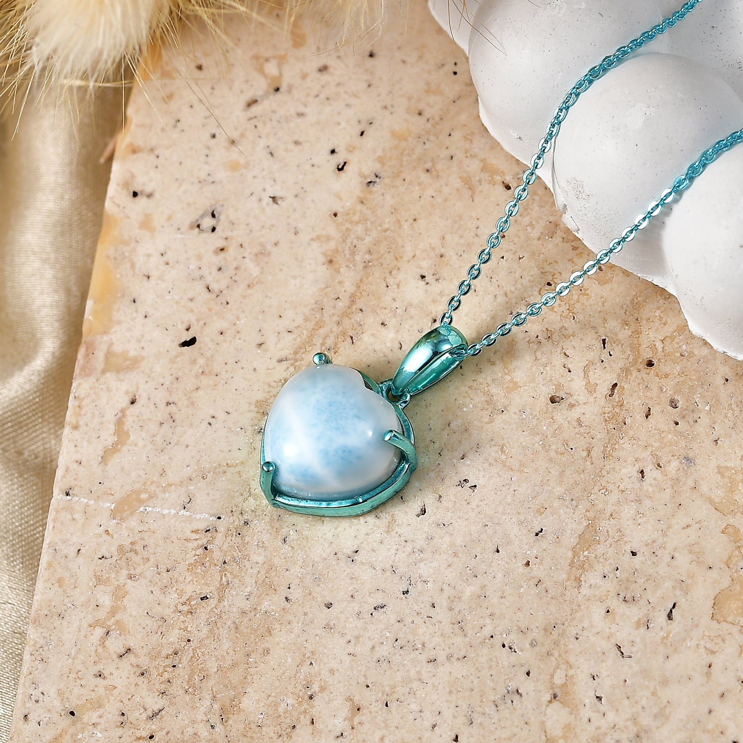 D'Joy Larimar Anhänger mit Kette, ca. 50 cm 925 Silber Ion Blau Beschichtung ca. 6.96 ct