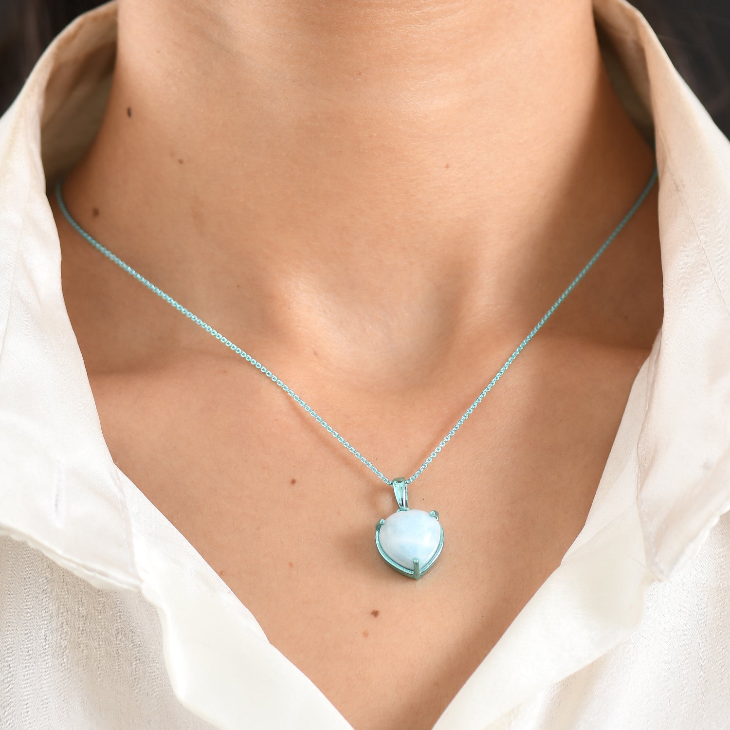 D'Joy Larimar Anhänger mit Kette, ca. 50 cm 925 Silber Ion Blau Beschichtung ca. 6.96 ct