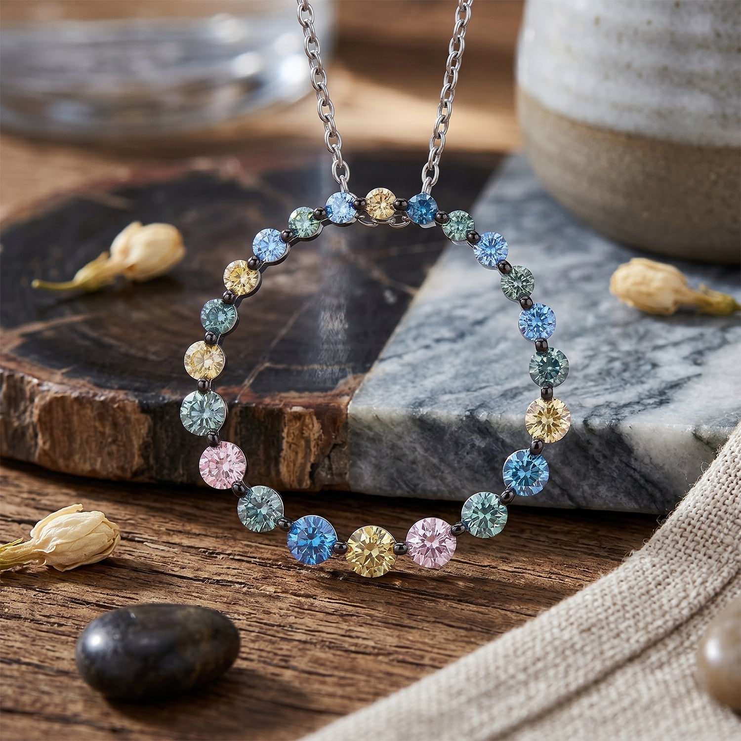 LUXURIANT SGL zertifizierter SI mehrfarbiger Labor Diamant Anhänger mit 50cm Kette, 925 Silber rhodiniert - 1 ct.