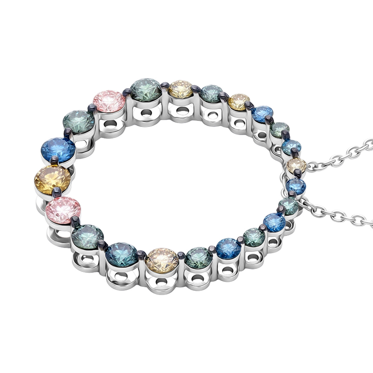 LUXURIANT SGL zertifizierter SI mehrfarbiger Labor Diamant Anhänger mit 50cm Kette, 925 Silber rhodiniert - 1 ct.