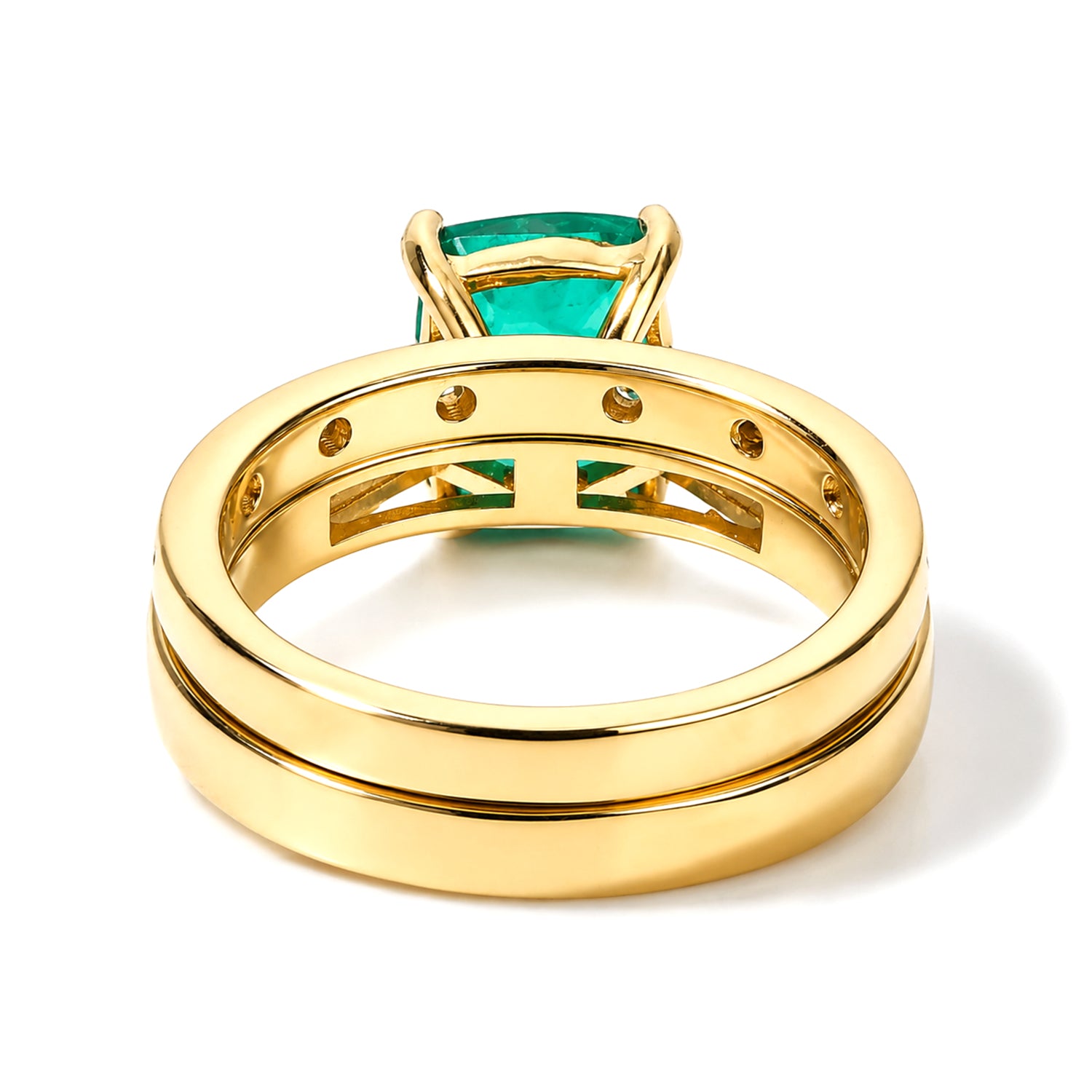 EVER TRUE 2er Set Smaragd-Quarz Triplette, Weißer Zirkon Schmuckset  (Größe 17) ca. 2.73 ct