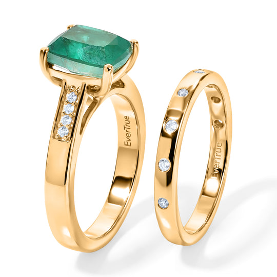 EVER TRUE Smaragd-Quarz Triplette, Weißer Zirkon Schmuckset  (Größe 18) ca. 2,73 ct.