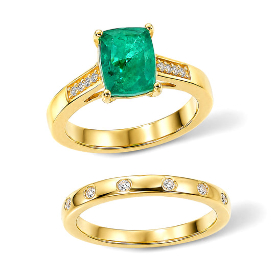 EVER TRUE Smaragd-Quarz Triplette, Weißer Zirkon Schmuckset  (Größe 19) ca. 2,73 ct.