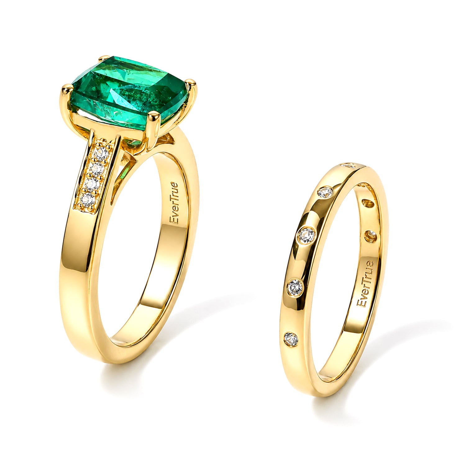 EVER TRUE Smaragd-Quarz Triplette, Weißer Zirkon Schmuckset  (Größe 19) ca. 2,73 ct.