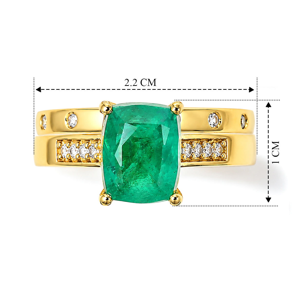 EVER TRUE Smaragd-Quarz Triplette, Weißer Zirkon Schmuckset  (Größe 21) ca. 2,73 ct.