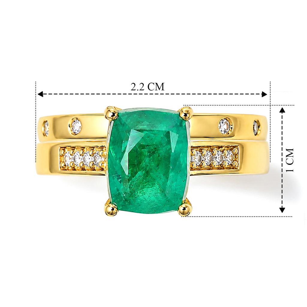 EVER TRUE Smaragd-Quarz Triplette, Weißer Zirkon Schmuckset  (Größe 21) ca. 2,73 ct.