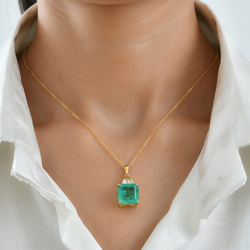 D'Joy Smaragd-Quarz Triplette, Weißer Topas Schmuckset ca. 50 cm 925 Silber 750 Gelbgold vermeil ca. 9,21 ct.