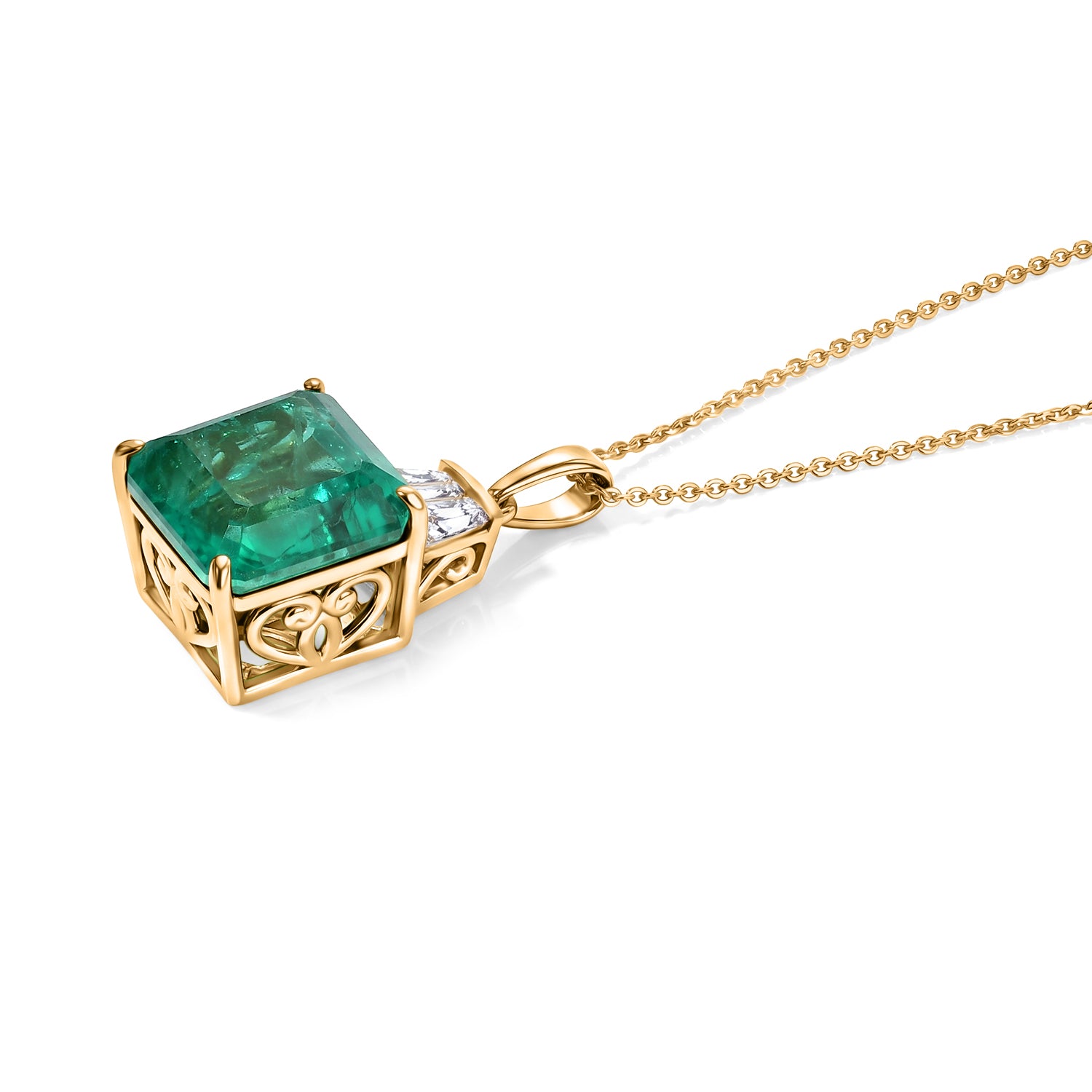 D'Joy Smaragd-Quarz Triplette, Weißer Topas Schmuckset ca. 50 cm 925 Silber 750 Gelbgold vermeil ca. 9,21 ct.
