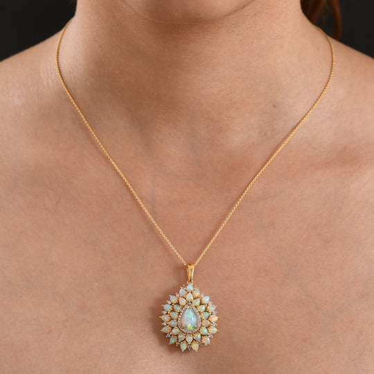 D'Joy AA Natürlicher, äthiopischer Welo Opal Anhänger mit Kette, ca. 50 cm 925 Silber 750 Gelbgold vermeil ca. 4.78 ct