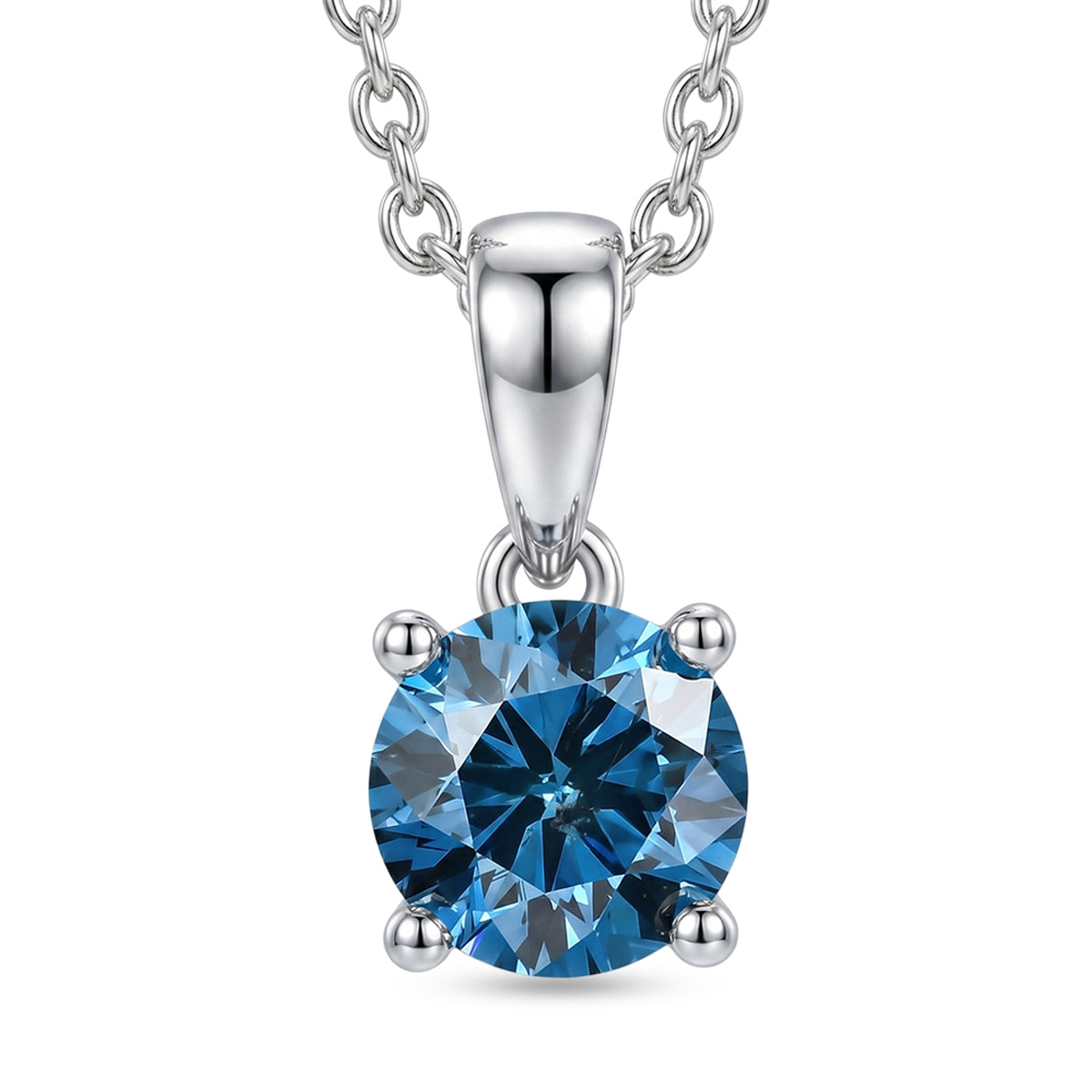LUXURIANT SI-GH Labor blauer Diamant Solitär Anhänger mit 50cm Kette, 925 Silber rhodiniert - 1 ct.