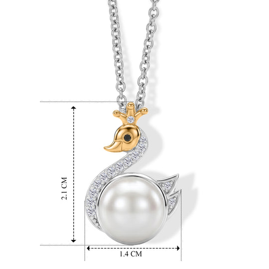 EVER TRUE Süßwasser Perle (9.5 mm), Weißer Zirkon Anhänger mit Kette, ca. 50 cm 4.69 ct