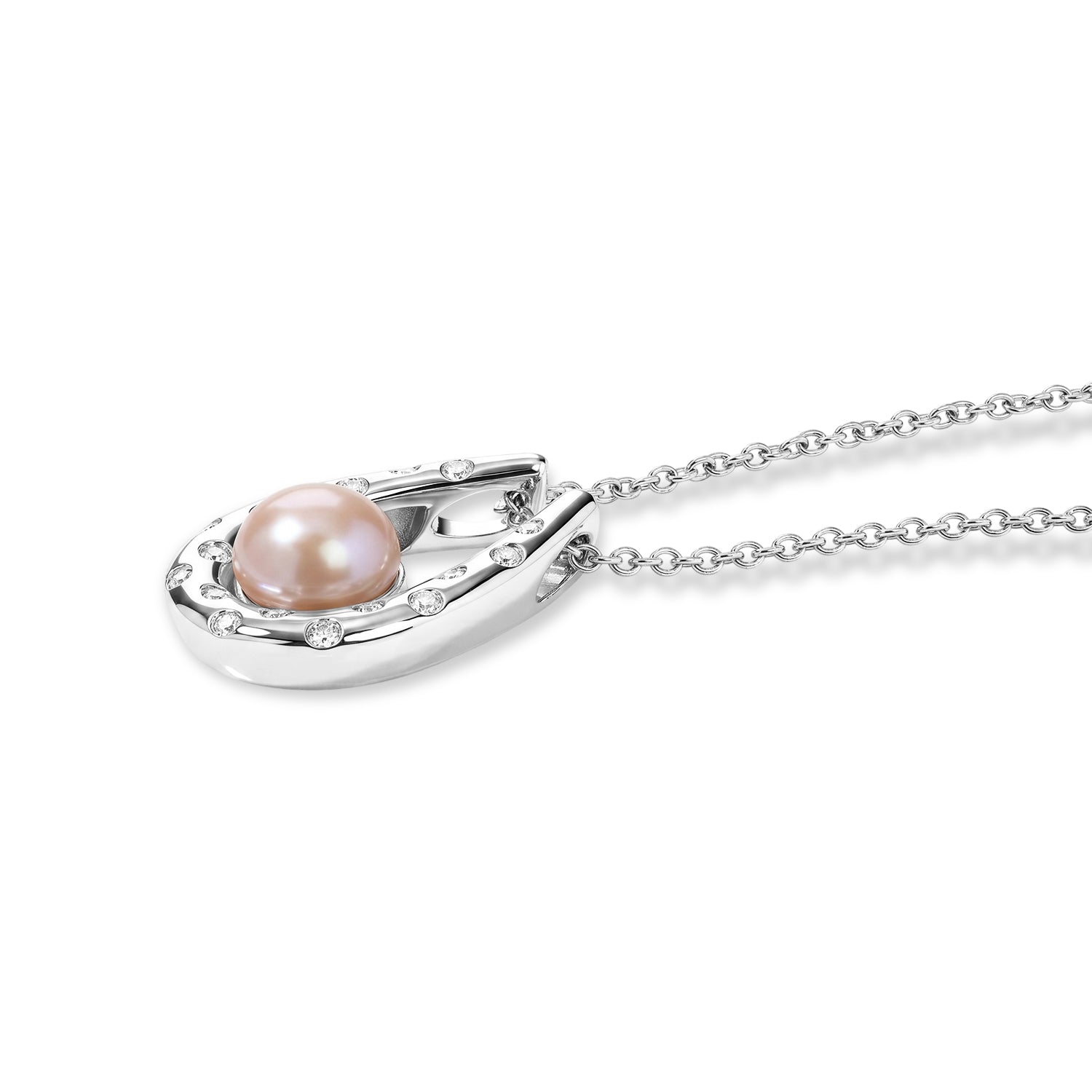 EVER TRUE Pfirsich-Süßwasser Perle (9-9.5 mm), Weißer Zirkon Schmuckset ca. 50 cm