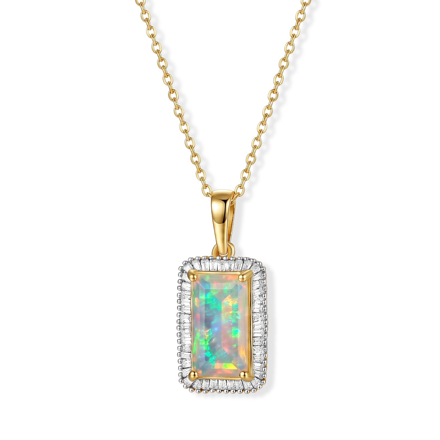 D'Joy AAA Natürlicher, äthiopischer Welo Opal, Weißer Diamant Schmuckset ca. 50 cm 925 Silber 750 Gelbgold vermeil ca. 2,08 ct.
