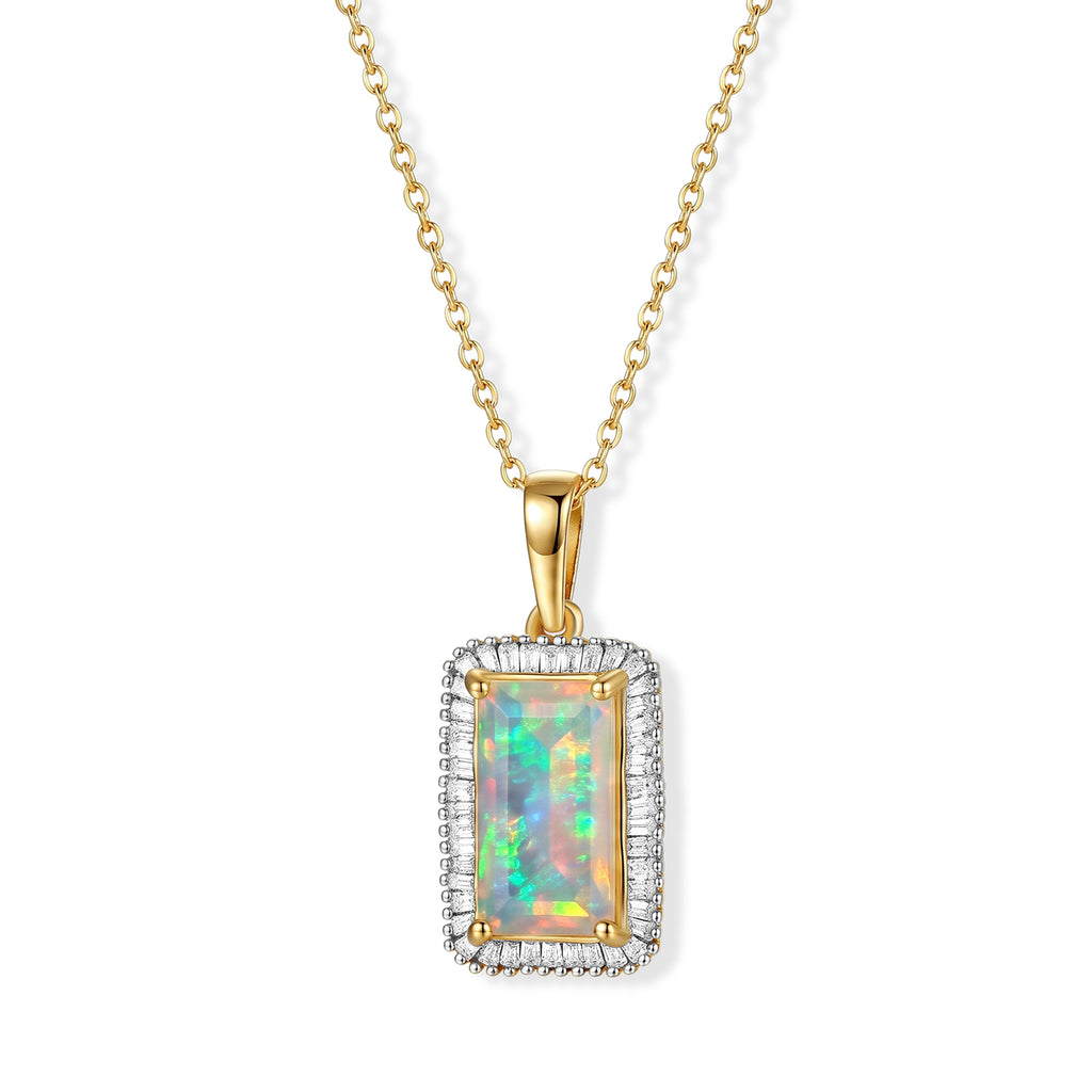 D'Joy AAA Natürlicher, äthiopischer Welo Opal, Weißer Diamant Schmuckset ca. 50 cm 925 Silber 750 Gelbgold vermeil ca. 2,08 ct.