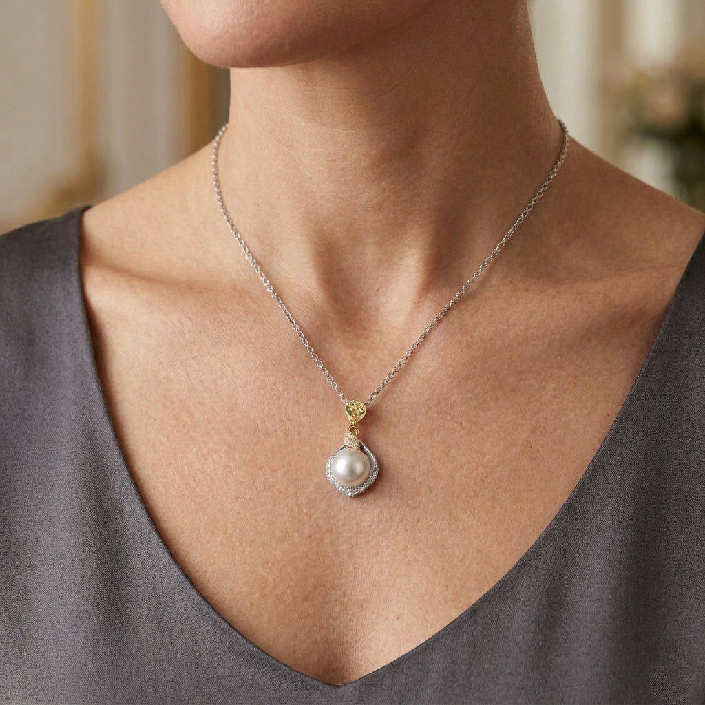 EVER TRUE Süßwasser Perle (9-9.5 mm), Weißer Zirkon Anhänger mit Kette, ca. 50 cm 4.77 ct
