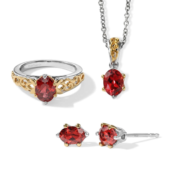 EVER TRUE 3er Set - Lab Grown Padparadscha-Saphir Ring, Anhänger mit Ketteu nd Ohrringe, ca. 50 cm (Größe 21.00) ca. 4,88 ct.