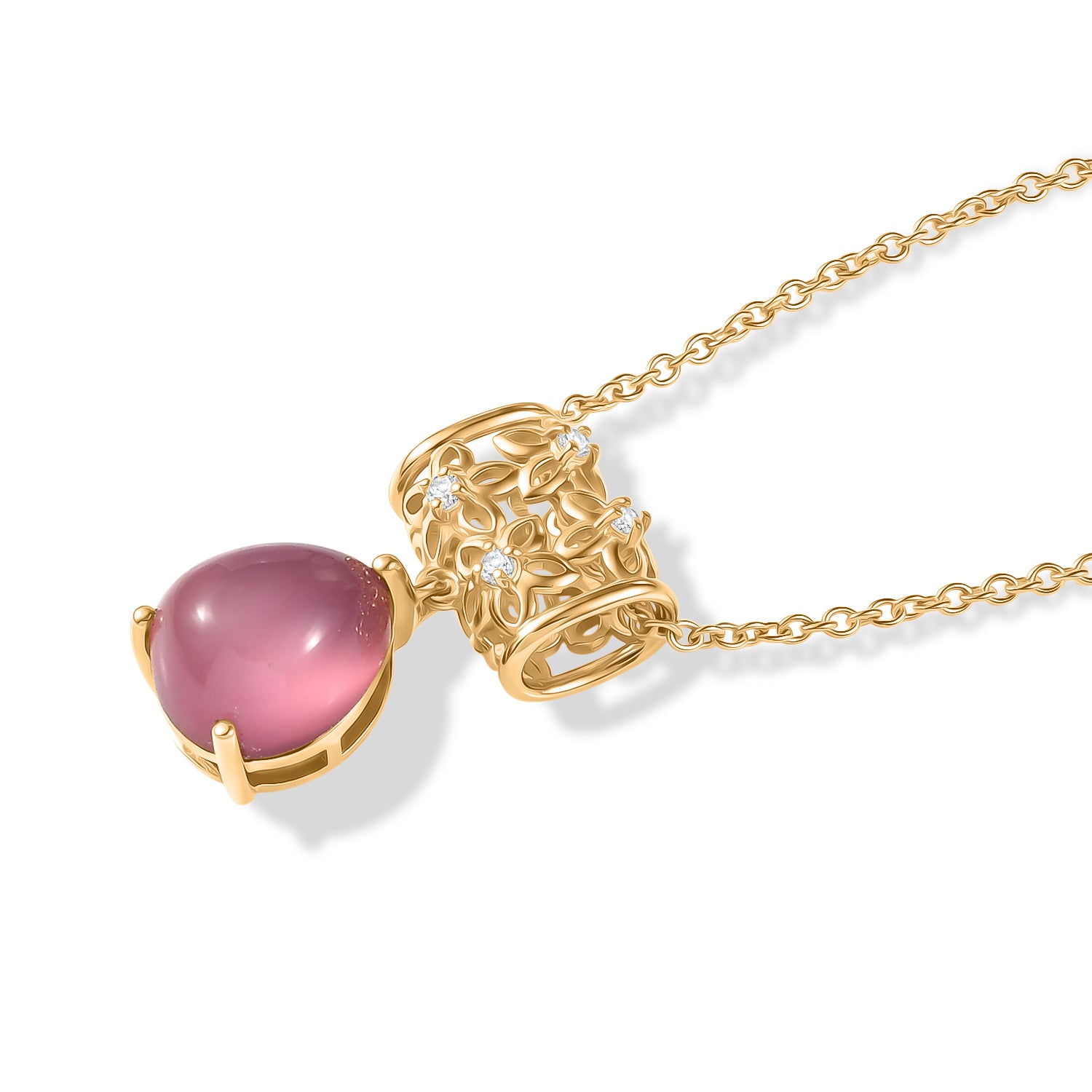EVER TRUE Flamingo Mondstein, Weißer Zirkon Schmuckset ca. 50 cm Reine Bronze 750 Vergoldet und Edelstahl 750 Vergoldet ca. 5,08 ct.