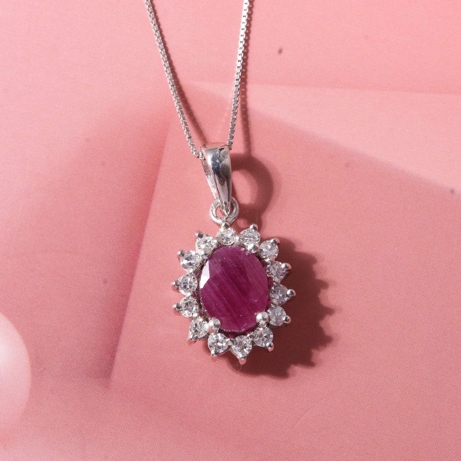 LUXURIANT DIAMOND - AA Burmesischer Rubin, Lab Grown Diamant Schmuckset ca. 45 cm 925 Silber Rhodiniert ca. 2,93 ct.
