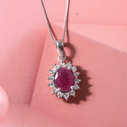 LUXURIANT DIAMOND - AA Burmesischer Rubin, Lab Grown Diamant Schmuckset ca. 45 cm 925 Silber Rhodiniert ca. 2,93 ct.