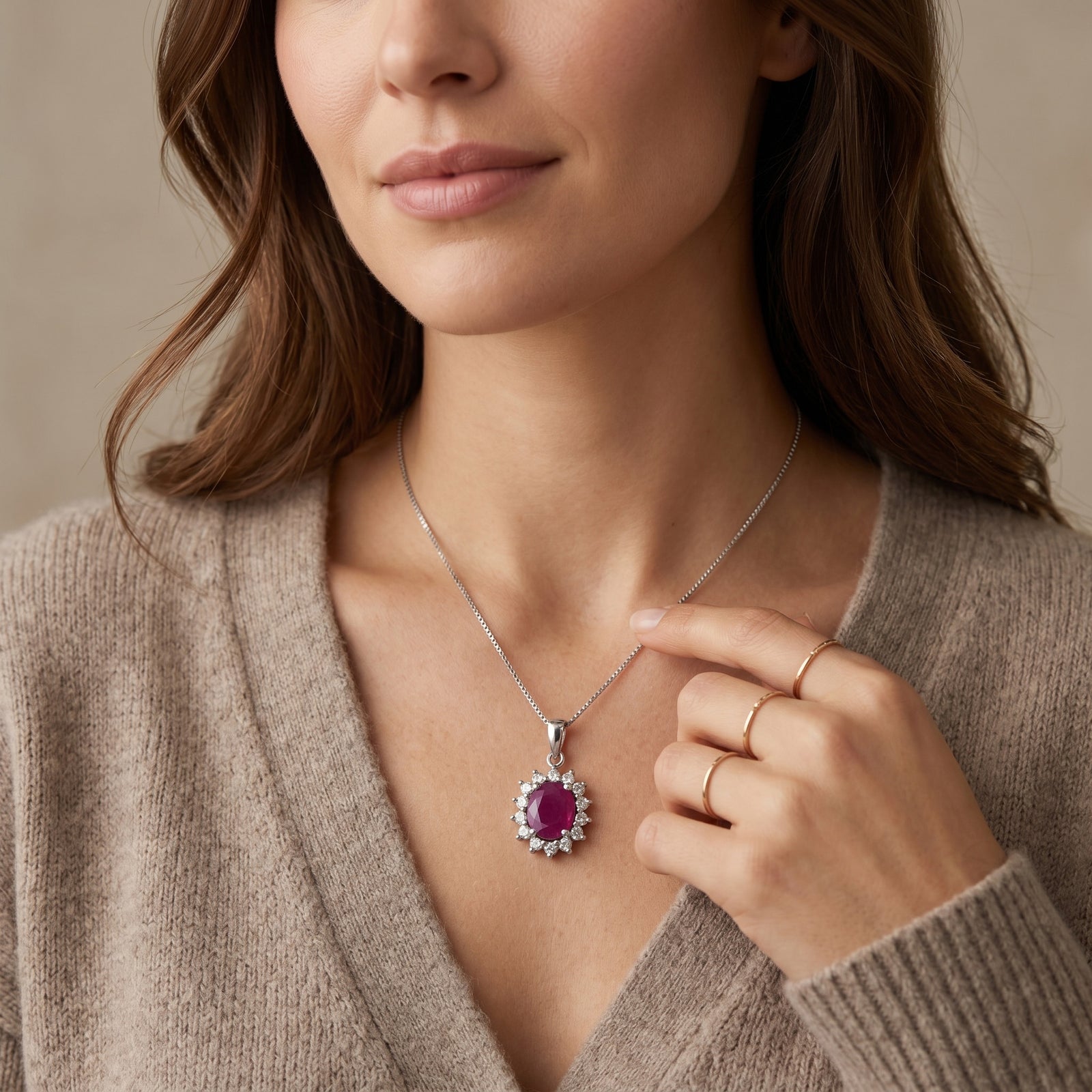 LUXURIANT DIAMOND - AA Burmesischer Rubin, Lab Grown Diamant Schmuckset ca. 45 cm 925 Silber Rhodiniert ca. 2,93 ct.